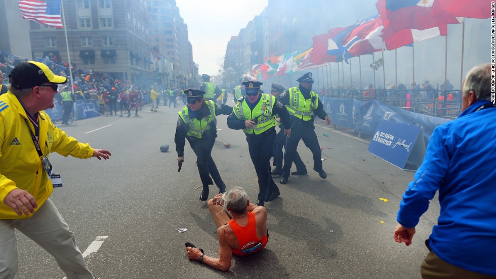 On April 15, 2013, two bombs exploded in the crowded street near the finish line of the Boston Marathon, killing three people and injuring more than 140 others. It was the latest in a series of terrorist attacks on sporting events going back to the 1970s. &lt;a href=&quot;http://www.cnn.com/2012/09/10/us/gallery/ground-zero-now/index.html&quot;&gt;See all photography related to the Boston bombings.&lt;/a&gt;