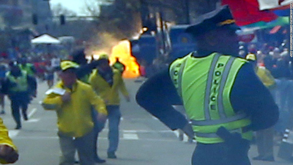 The second explosion goes off near the finish line.