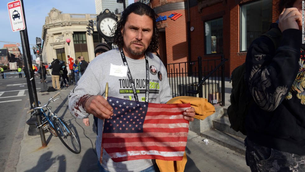 &lt;a href=&quot;http://www.cnn.com/2013/04/16/us/boston-heroes/index.html&quot;&gt;Carlos Arredondo&lt;/a&gt; was at the race handing out American flags to spectators. After the blasts, he helped emergency responders and is credited with helping a man survive serious leg wounds.