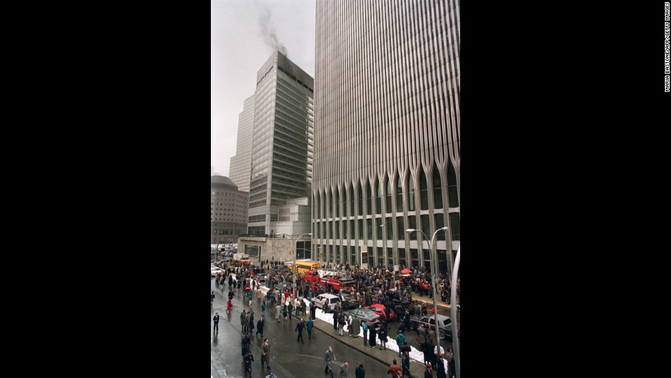 NEW YORK, NY - FEBRUARY 26: Firefighters and rescue crews work outside the World Trade Center after smoke swept through the 110-story building after the ceiling of a train station collapsed 26 February 1993. MARIA BASTONE/AFP/Getty Images)