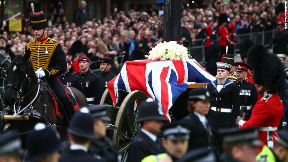 The gun carriage carrying the coffin is drawn by the King&#39;s Troop, Royal Horse Artillery.
