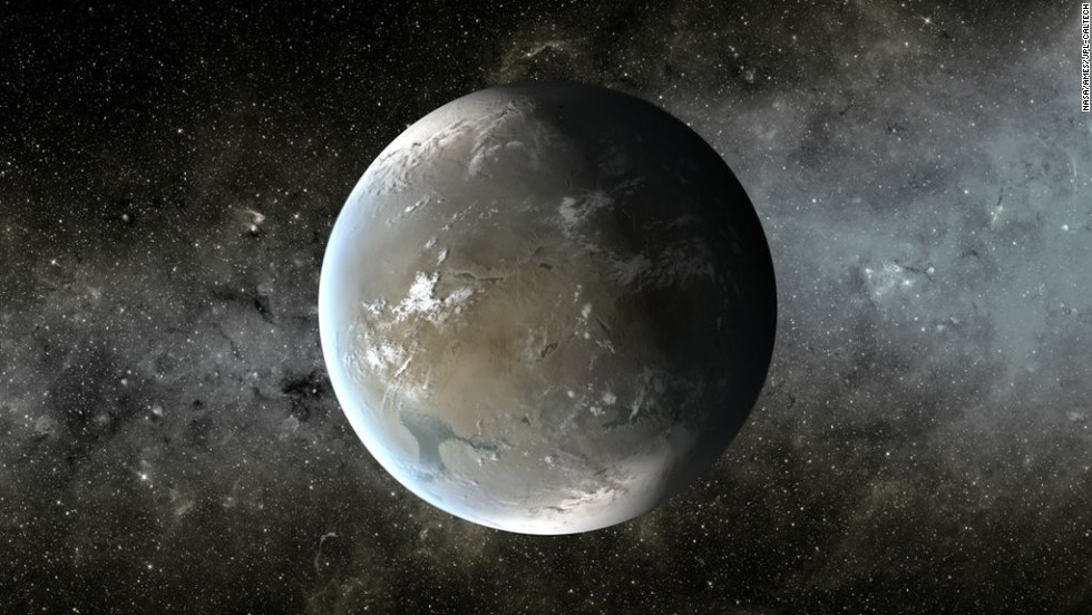 This illustration depicts Kepler 62f, a planet in the habitable zone of a star smaller and cooler than the sun, in the same system as Kepler 62e.