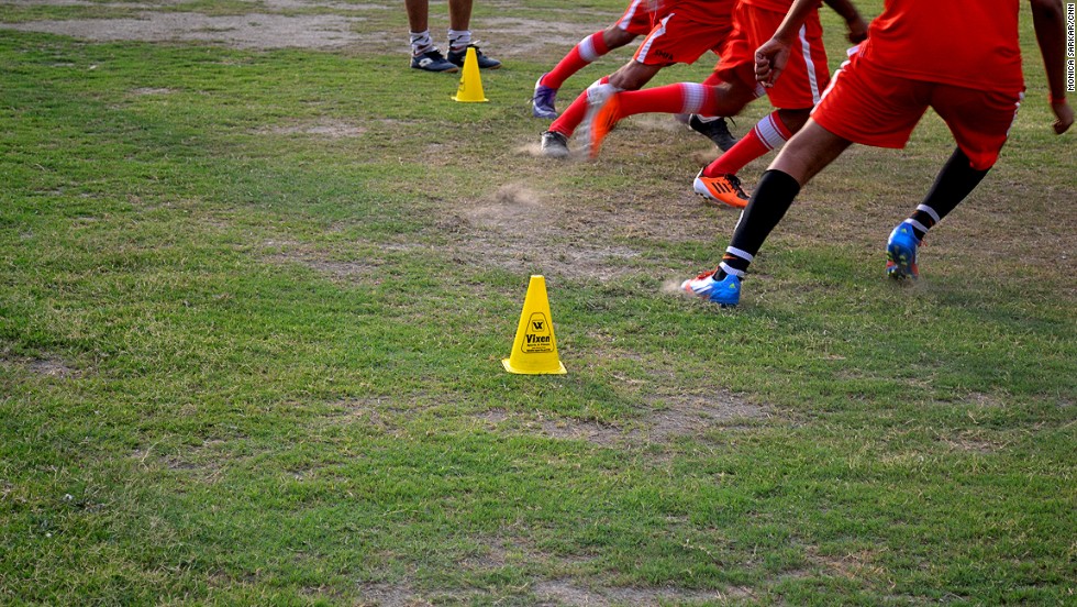 Young players train on the grounds of Steve McMahon Football Academy.