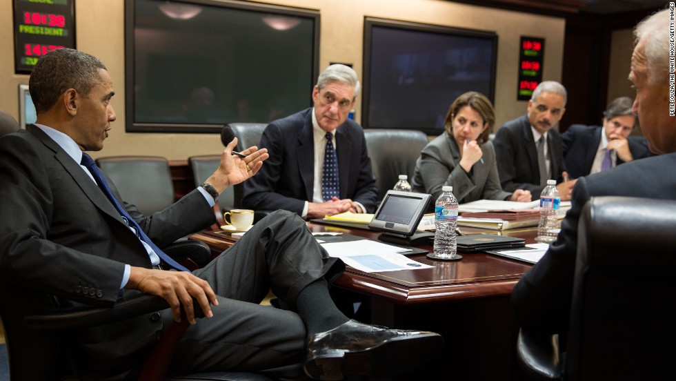 U.S. President Barack Obama meets with members of his national security team in the Situation Room of the White House on April 19 to discuss developments in the Boston bombings investigation.