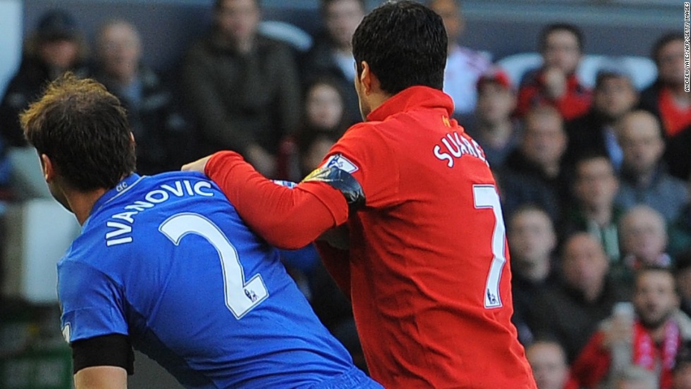Suarez grappled with Ivanovic before sinking his teeth into his arm.