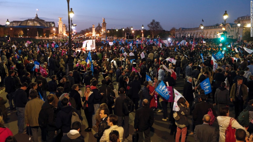 Activists opposed to same-sex marriage demonstrate on Concorde Square in Paris on April 23.