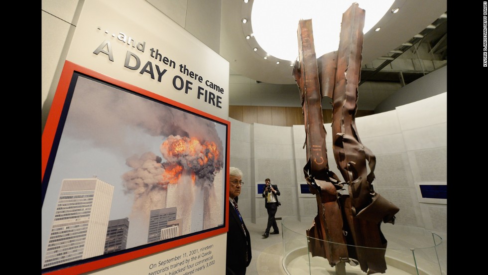 Steel beams from the World Trade Center are displayed in the September 11 portion of the George W. Bush Presidential Center on Wednesday, April 24.