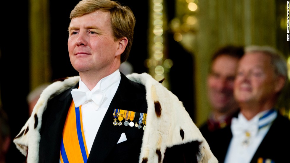 King Willem-Alexander stands during the investiture ceremony.