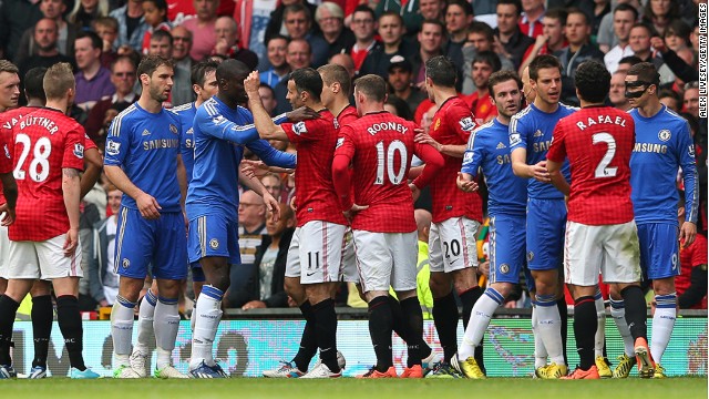 Rafael Da Silva&#39;s clash with David Luiz caused a mass confrontation between the Manchester United and Chelsea players.