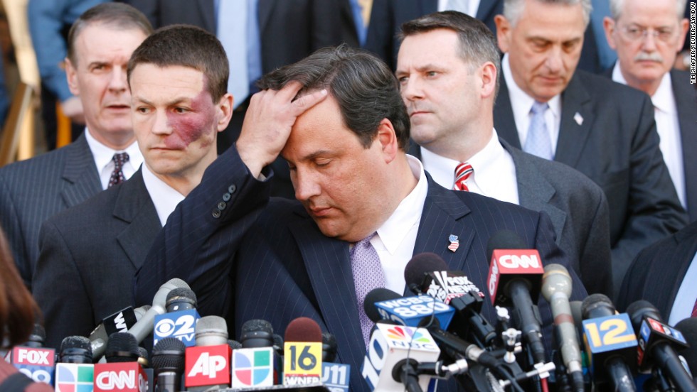 Then U.S. Attorney for the District of New Jersey, Christie pauses on May 8, 2007, before a news conference concerning a thwarted terrorist plot to attack the U.S. Army&#39;s Fort Dix outside Trenton.