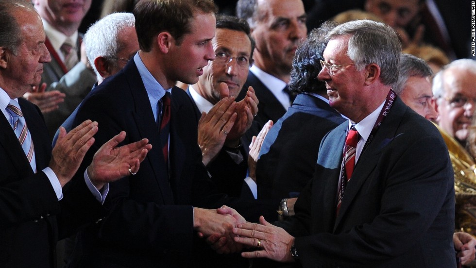 United reached the final again the following season, but lost to Barcelona. Here Ferguson speaks with Britain&#39;s Prince William at the Stadio Olimpico in Rome, Italy.