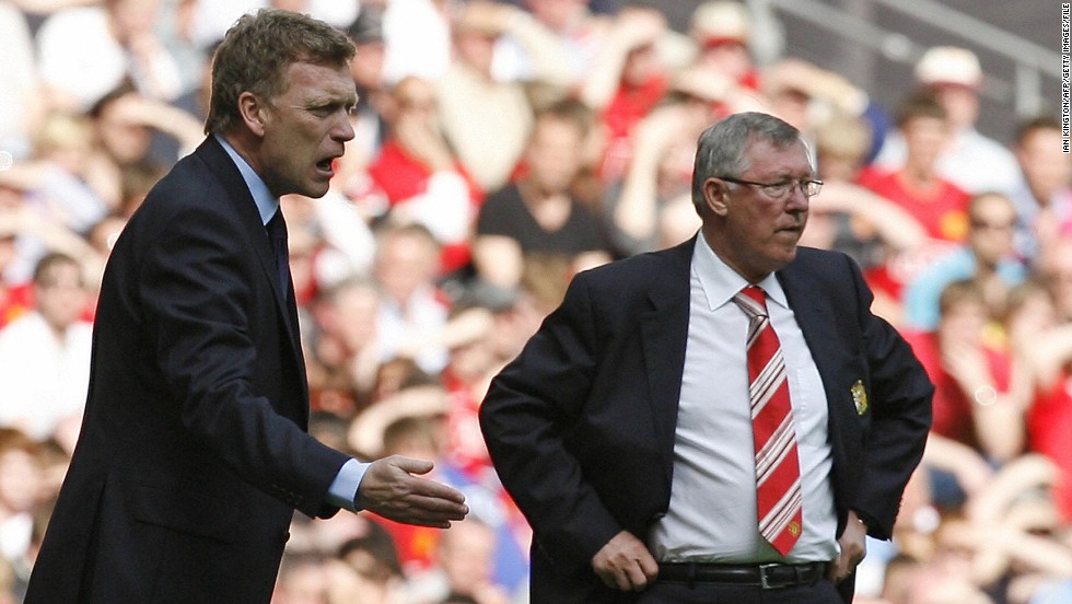 Everton manager David Moyes (left) and Manchester United&#39;s soon-to-retire boss Alex Ferguson (right) are pictured during the FA Cup semifinal match between their two teams at Wembley Stadium in April 2009. United announced Wednesday that Ferguson, 71, will be retiring at the end of the season after more than a quarter of a century at the helm.