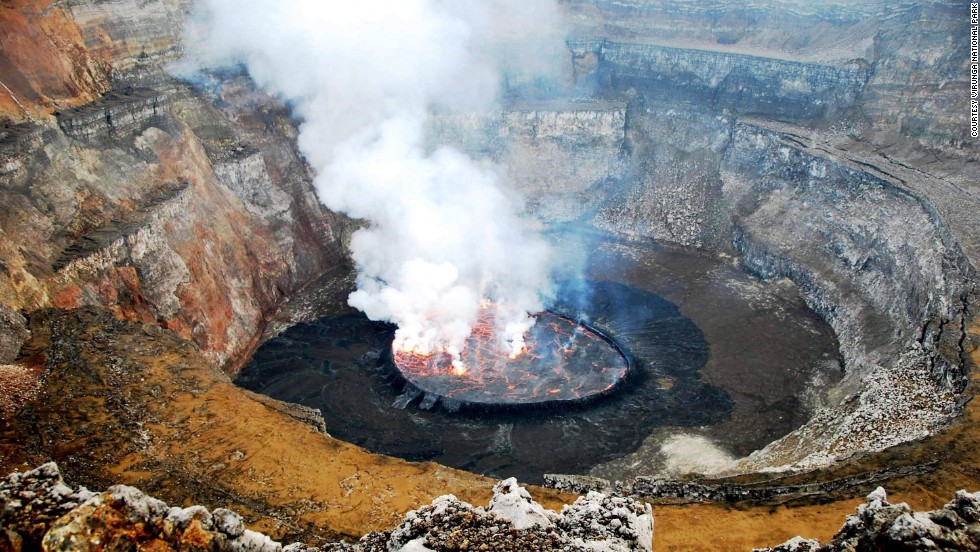 The Virunga National Park offers travelers sightings of mountain gorillas, as well as a 250-meter wide lava lake. 