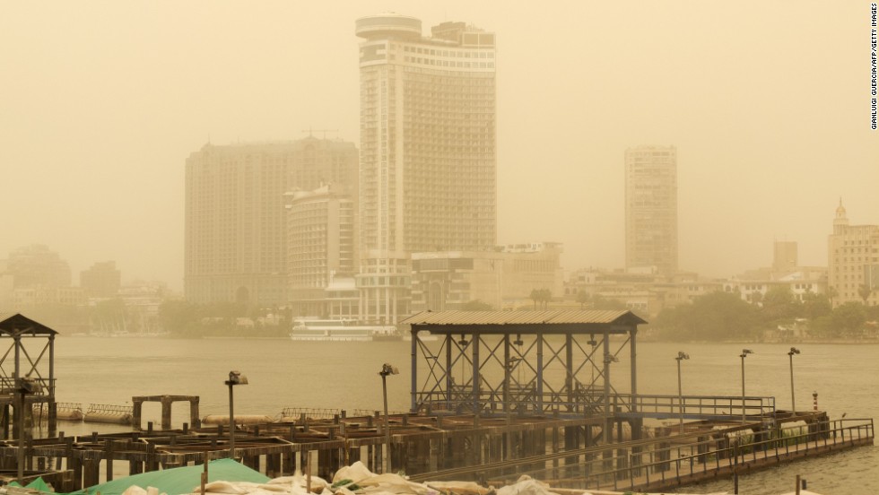A sandstorm sweeps through Cairo, Egypt, on Monday, May 13.