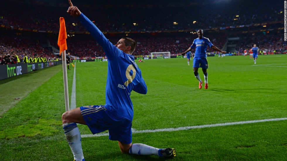 Fernando Torres does his best impression of Usain Bolt after giving Chelsea the lead.