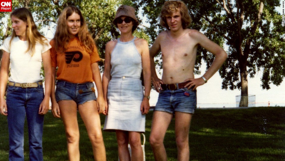 Men were historically the ones promoting denim fashions, until &lt;a href=&quot;http://ireport.cnn.com/docs/DOC-965235&quot;&gt;cutoff denim shorts&lt;/a&gt; came along. Barb Mayer, second from left, in 1974, says she would be embarrassed to wear such short shorts today. 