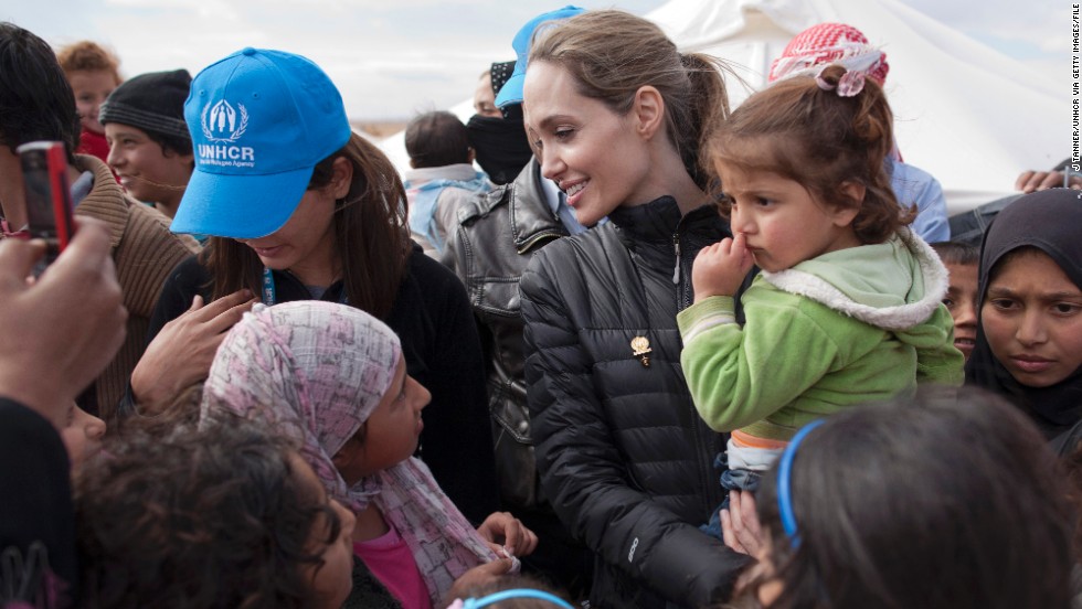 UNHCR Special Envoy Angelina Jolie meets with refugees at the Zaatari refugee camp on December 6, 2012 outside of Mafraq, Jordan. Jolie said, on her second visit to the region in three months, civilians inside the country are being targeted. 