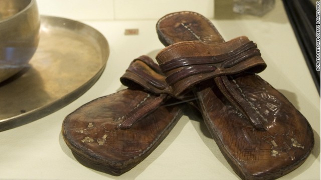 Mahatma Gandhi&#39;s famous sandals and other memorabilia pictured here on display in 2009 in New York. 