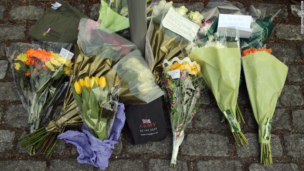 Flowers lie outside Woolwich Barracks on May 23.