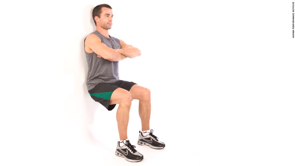 Wall squat: Works lower body