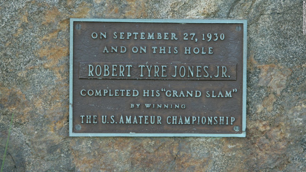  A commemorative stone on the par-four 12th on the East Course marks the hole on which the great Bobby Jones completed golf&#39;s first &quot;grand slam&quot; in 1930 by winning the final of the U.S. Amateur.
