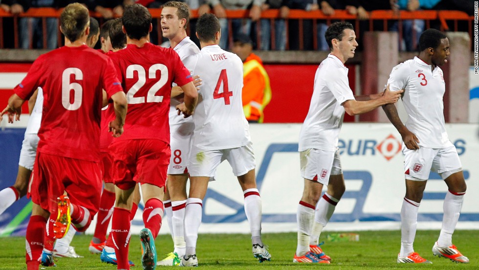 The Serbian Football Association was hit with an $84,000 fine after a brawl between their under-21 team and England&#39;s in the city of Krusevac in October 2012. England player Danny Rose (far right) said he had been subjected to monkey chants throughout the game. The Serbian FA insisted their fine was for the altercation.