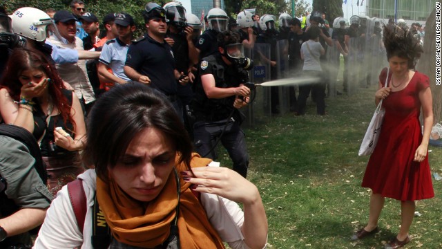 Turkey&#39;s riot icon: Woman in red dress