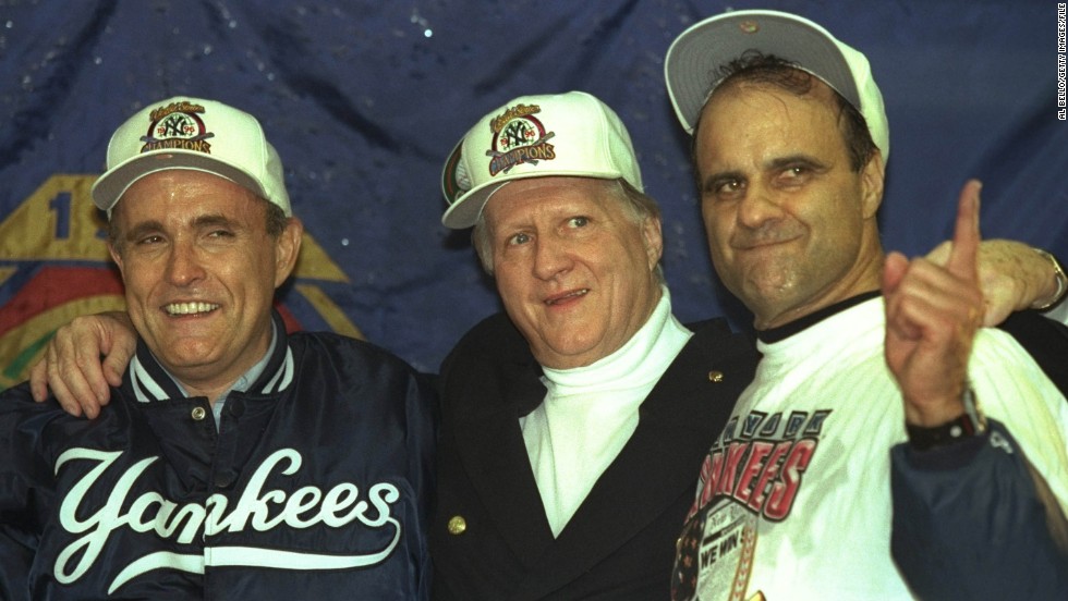 Former New York Yankees owner George Steinbrenner, center, was banned for life in 1990 for hiring a man to investigate Yankees outfielder Dave Winfield&#39;s background for any dirt. The ban was later reduced to a two-year suspension.