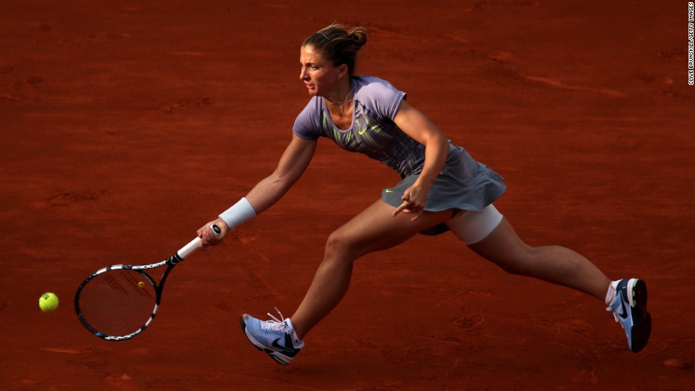 Sara Errani of Italy plays a forehand against Serena Williams on June 6.