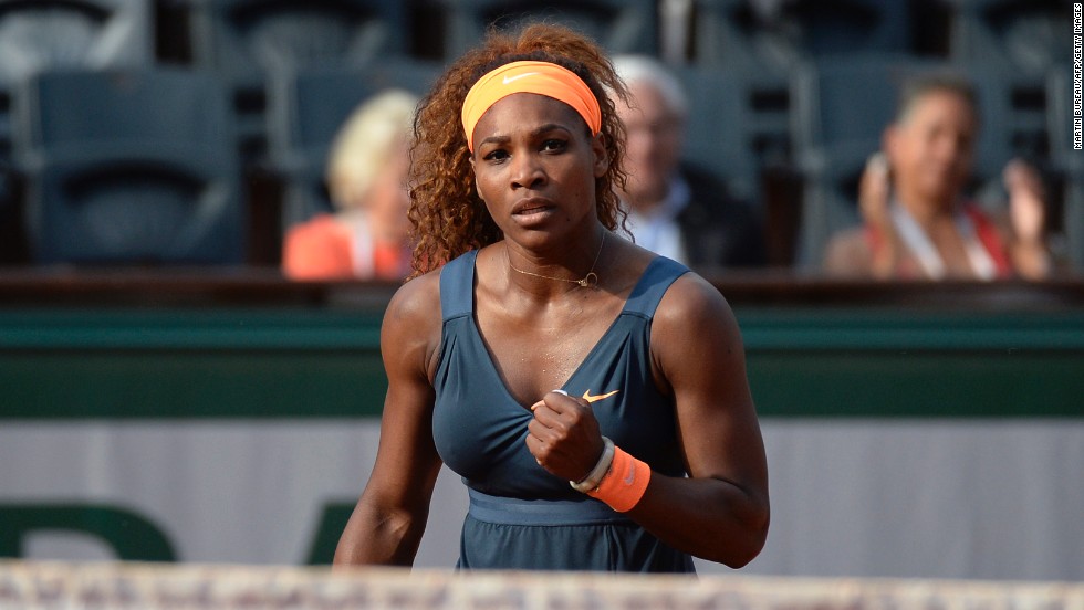 Serena Williams of the United States reacts after a point against Italy&#39;s Sara Errani during their French Open semifinal match on Thursday, June 6. Williams beat Errani 6-0, 6-1.