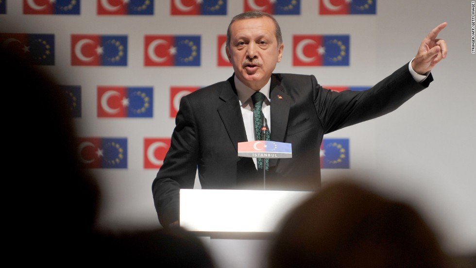 Prime Minister Recep Tayyip Erdogan speaks during the opening session of the Ministry for European Union Affairs Conference on June 7 in Istanbul. Erdogan said today his Islamic-rooted government was open to &quot;democratic demands&quot; and hit back at EU criticism of his government&#39;s handling of a week of unrest.