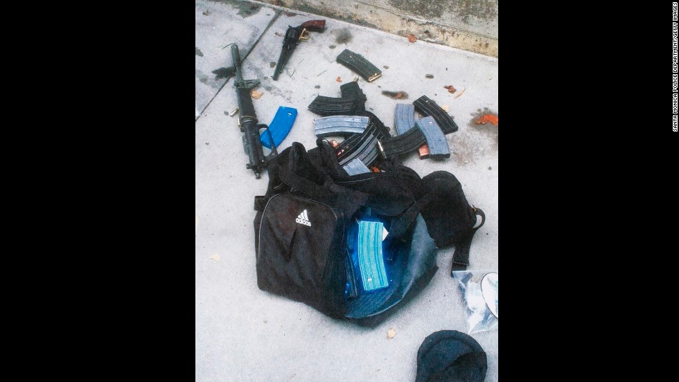 The Santa Monica police released this photo showing ammunition, magazines and guns believed to have been dropped by the gunman.