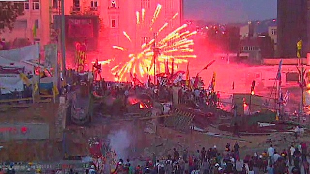 Fireworks amid protests in Taksim Square