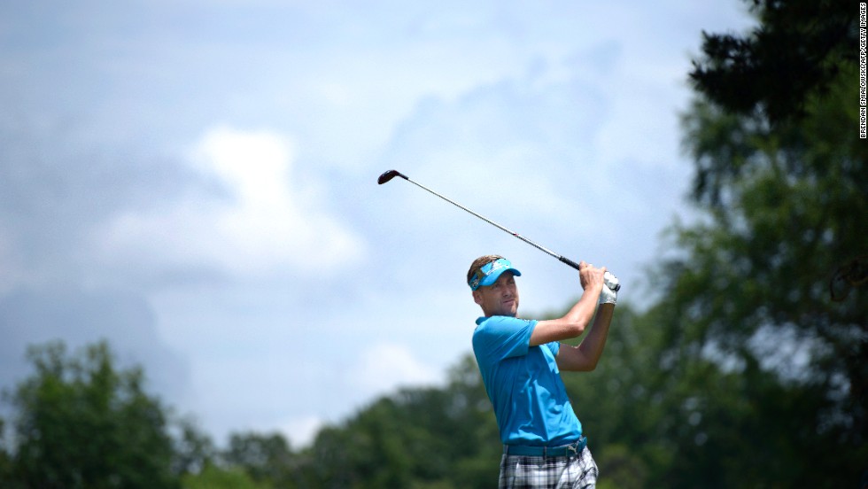 England&#39;s Ian Poulter tees off at the second hole during the first round on Thursday, June 13.