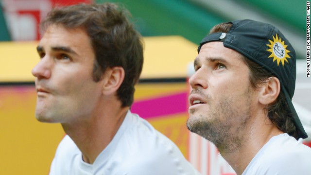 Roger Federer, left, and doubles partner Tommy Haas will meet in the semifinals in Halle, Germany. 