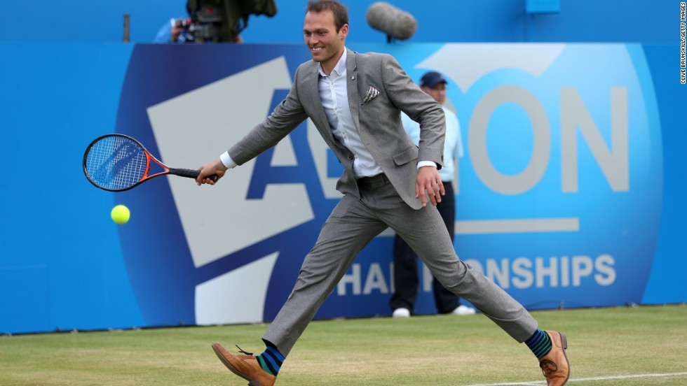 Hutchins took to the court during the Rally Against Cancer charity match at June&#39;s AEGON Championships at Queen&#39;s Club. 