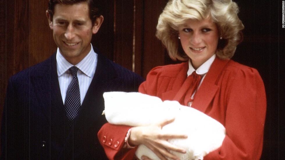 Charles and Diana are photographed on September 16, 1984, following the birth of their second son, Prince Harry, at St. Mary&#39;s Hospital.