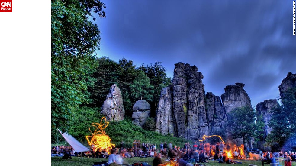 In Germany, the distinctive &#39;Externsteine&#39;  rock formation is an important venue for large festivals during the longest day of the year, similar to the UK celebrations at Stonehenge. Bernd Mestermann, who took this photo, has been going to this German event for 20 years. 