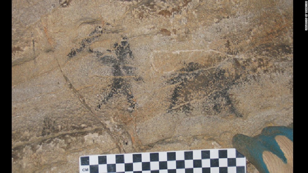 This cave painting found in eastern Tennessee, depicting a hunter with a four-legged animal, is more than 6,000 years old -- the oldest yet known in North America. 