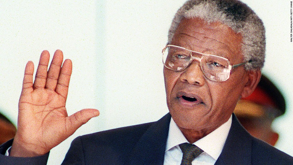 Mandela was elected president in the first open election in South African history on April 29, 1994. He&#39;s pictured here taking the oath at his inauguration in May, becoming the nation&#39;s first black president.