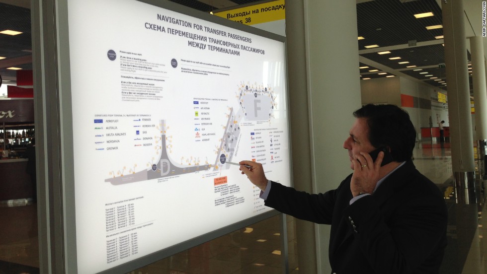 CNN&#39;s John Defterios and his crew have been inside the transit zone of Sheremetyevo International Airport for more than 24 hours. Like Edward Snowden, he cannot step foot on Russian soil without special visa clearance. Pictured here on June 26, Defterios surveys part of his new land: Terminals D, E and F.
