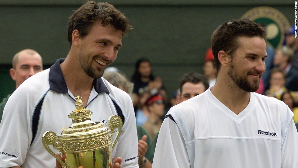 Goran Ivanisevic was all smiles after beating Patrick Rafter to claim a first Wimbledon title. The Croat had been a loser in three previous Wimbledon finals and thought he&#39;d never end the skid. 