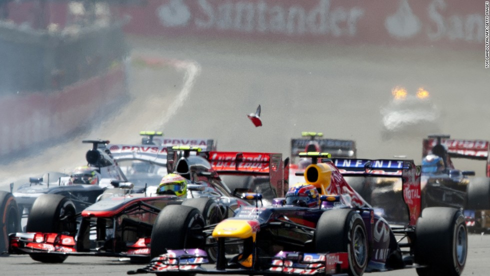 Mark Webber suffered some damage to his front wing soon after the start of the race and the Australian slipped to 15th on lap one. But the Australian made a superb recovery to finish second.