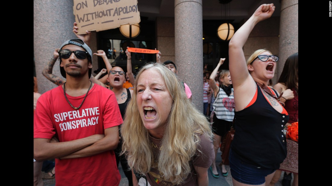 Opponents of an abortion bill yell outside the Capitol in July 2013.