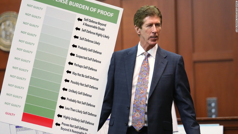 Zimmerman&#39;s attorney Mark O&#39;Mara holds up a chart during closing arguments for the defense on Friday, July 12. &quot;How many &#39;what ifs&#39; have you heard from the state in this case?&quot; O&#39;Mara asked the jury. &quot;They don&#39;t get to ask you that.&quot;