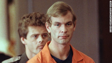MILWAUKEE, WI - AUGUST 6:  Suspected serial killer Jeffrey L. Dahmer enters the courtroom of judge Jeffrey A. Wagner 06 August 1991. (Photo credit: EUGENE GARCIA/AFP/Getty Images)