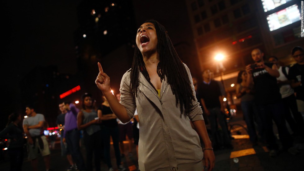 A protester shouts in the streets of New York on July 13.