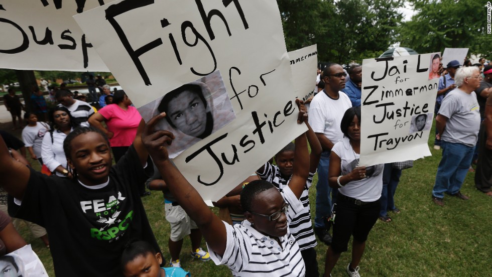 About 500 demonstrators gather during a rally and march in support of Trayvon Martin on July 15 in Birmingham, Alabama.