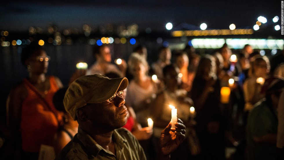 Leon McCutchin participates in a candlelight vigil for Martin on July 15 in New York City.