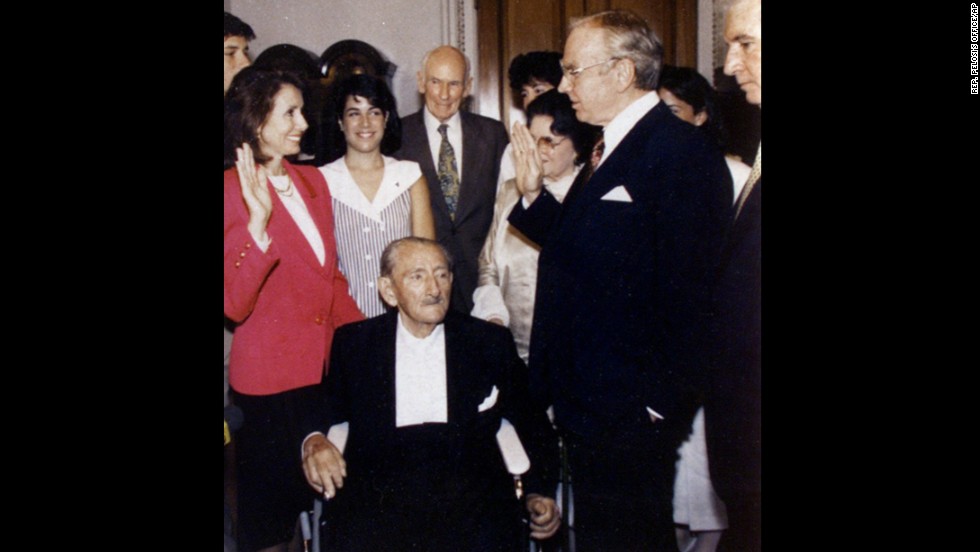 U.S. House Minority Leader Nancy Pelosi, D-California, is the daughter of late Thomas D&#39;Alesandro Jr., a Baltimore mayor and congressman. D&#39;Alesandro, center, attends Pelosi&#39;s swearing-in in 1978.